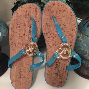 MK Jelly torquiose jelly sandals Gold hardware