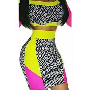 2 piece print and neon