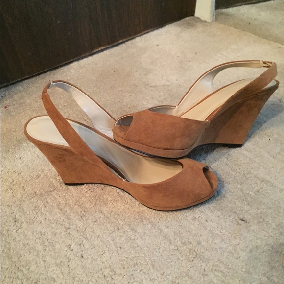 Suede sling back wedges