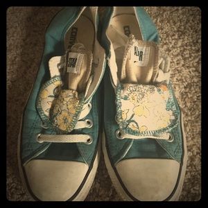 Teal, double tongue Converse