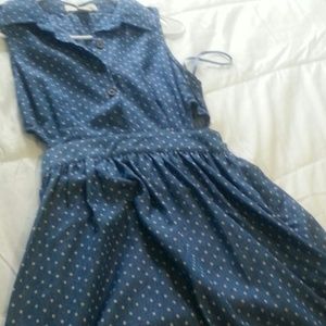 collared blue denim dress with minor cut out