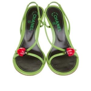 Authentic Chanel green strappy leather