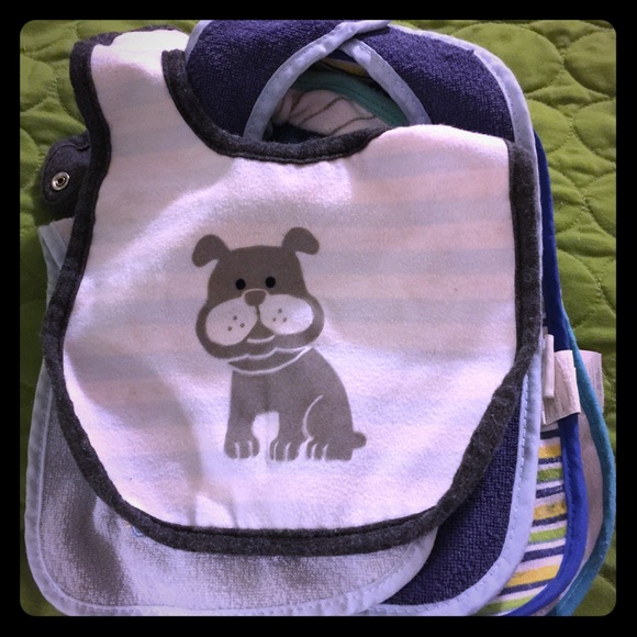 Baby receiving blankets and bibs bundled