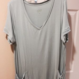 Logo cotton tunic.  Light grey. Ruffled hem.