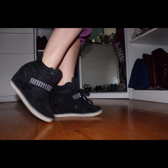 Black Studded Sneaker Wedges