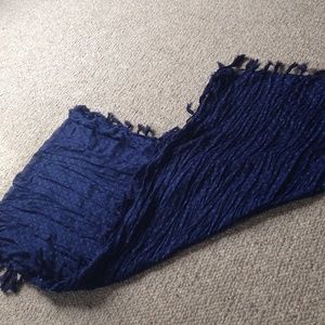 Navy blue scarf with tassels and polkadots
