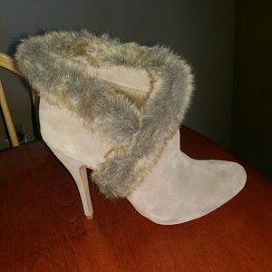 Booties with faux fur trim.