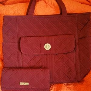 Vera Bradley Raisin Tablet Tote and Trifold Wallet