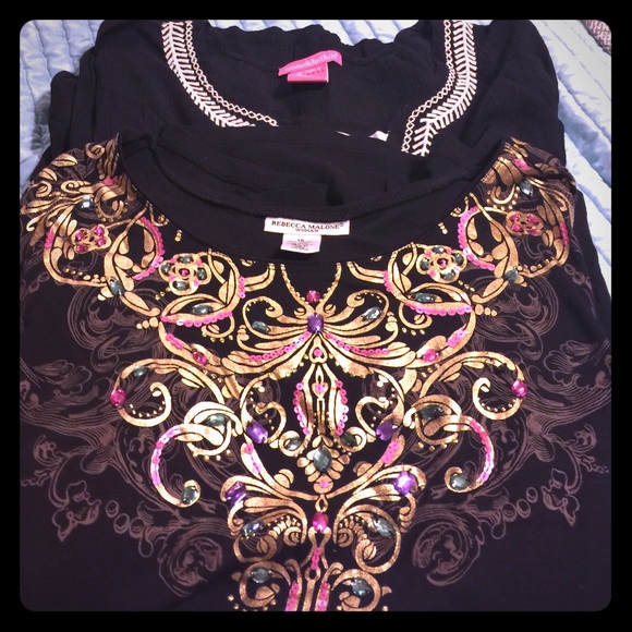 Bundle of two mid sleeve tops and two clasps.