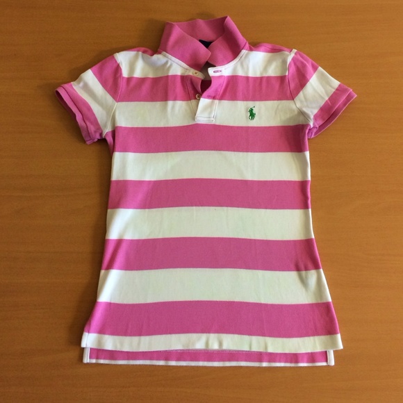 🎀RALPH LAUREN pink and white striped polo🎀
