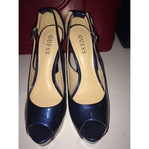 Guess Navy Blue Peep Toe Pump 7.5