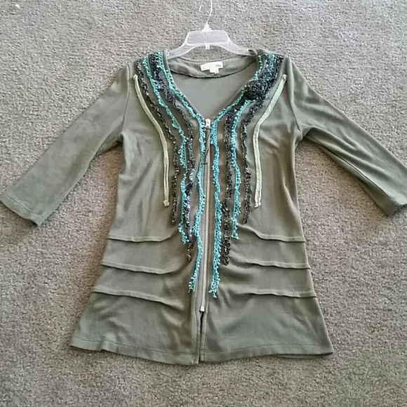 Cute eyelet lace embellished cardigan sweater