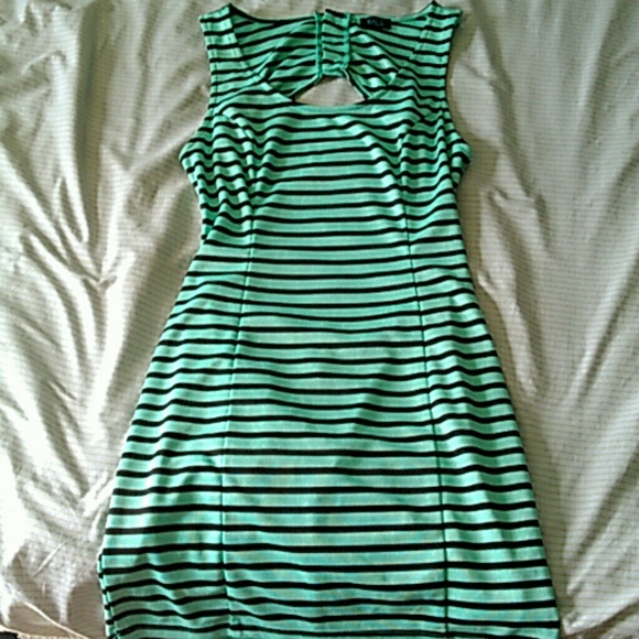 Green and Black Striped Backless Dress
