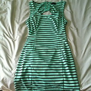 Green and Black Striped Backless Dress
