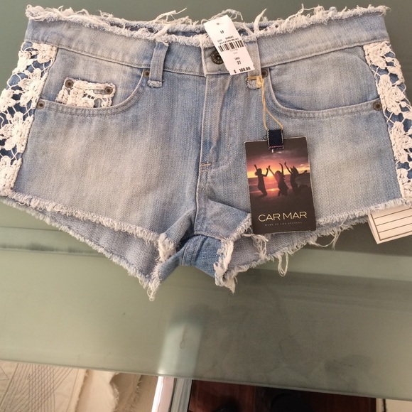 SOLD ✔️Carmar denim shorts with  crochet detail