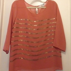 Salmon and gold sequin top