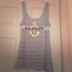 "Au revoir" navy white striped anchor shirt