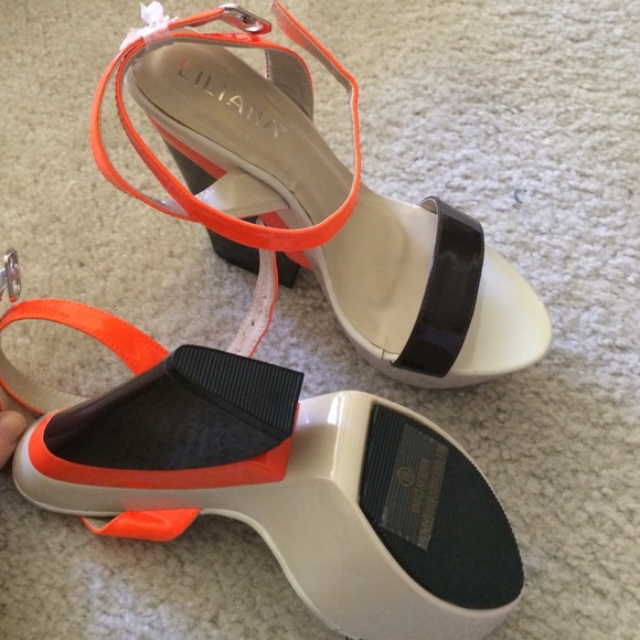 Beige Brown & Neon Orange Wedge - Picture 2 of 2