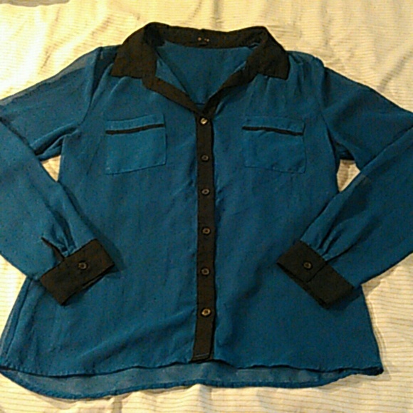 NWOT Dark  Blue Sheer Button Up Top