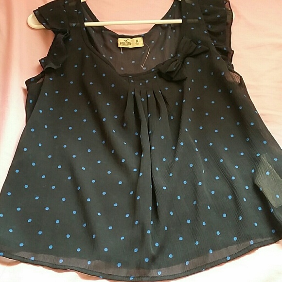 Sheer Navy Blue Top with polka dots
