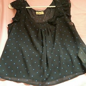 Sheer Navy Blue Top with polka dots