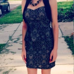 Black Lace Over Tan Dress