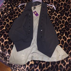 Black Studded Vest with Olive Green tank top.