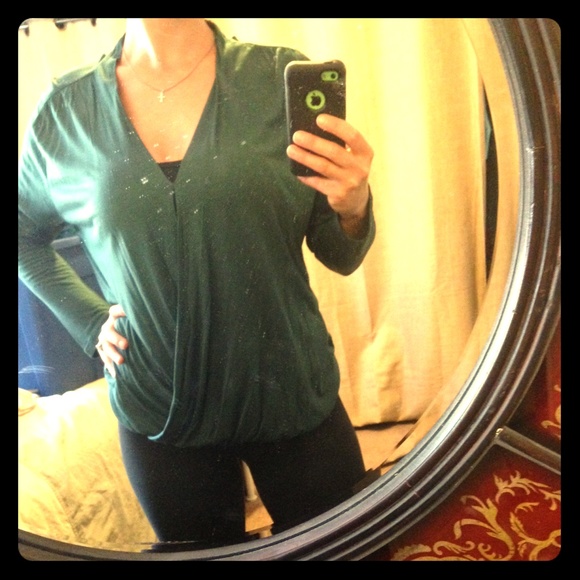 Green long sleeve wrap front jersey shirt