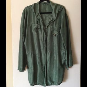100% Silk Olive Green Hoodie Jacket