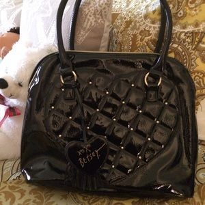 Betsey Johnson Black patent Be Mine Satchel