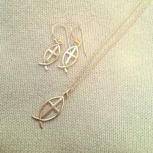Jesus fish earring and necklace set