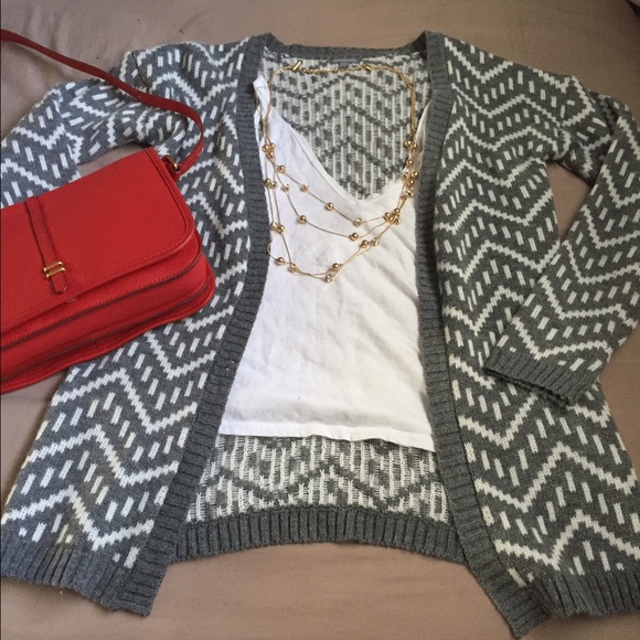 Printed Gray & White Cardigan fits Small and Med