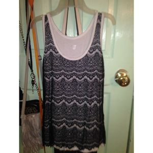 Fancy black and white lace tank top