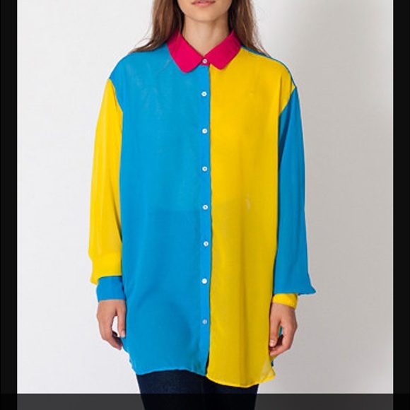 AMERICAN APPAREL OVERSIZED COLOR BLOCK BUTTON UP💐