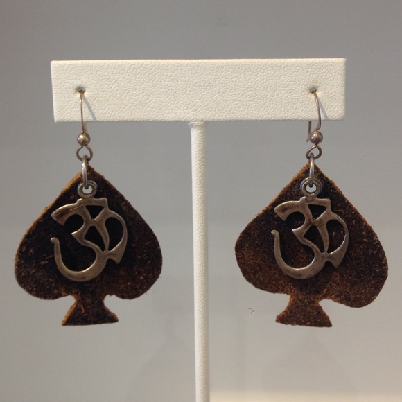 Brown Leather Earrings and Sterling Silver Om