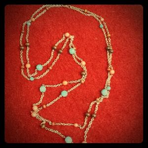 Gold with colorful balls long necklace