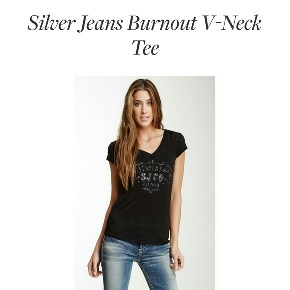 Silver Jeans Burnout V-neck tee, black,  like new