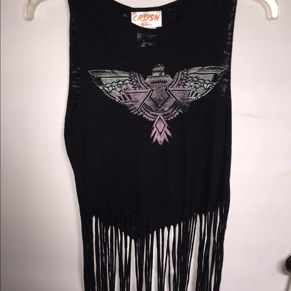Aztec image print muscle fringe tee