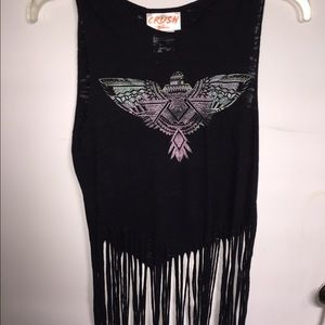 Aztec image print muscle fringe tee
