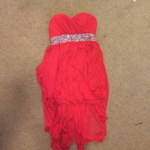Red strapless high/low dress