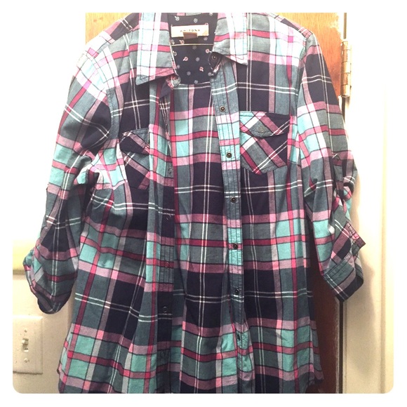 Multi colored snap front shirt