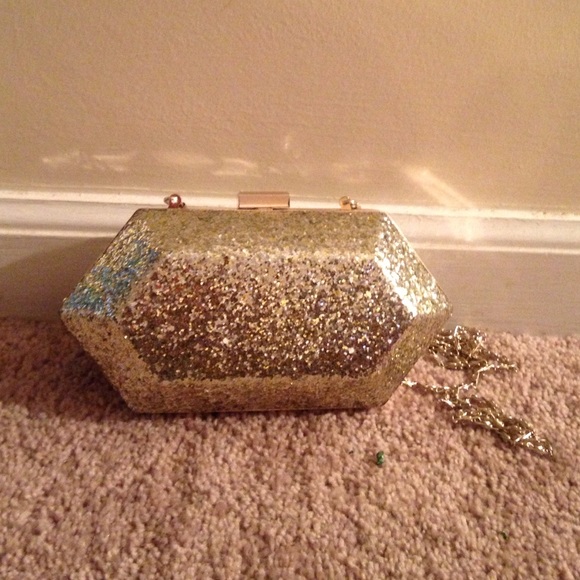 Champagne colored clutch with chain. (WORN ONCE)