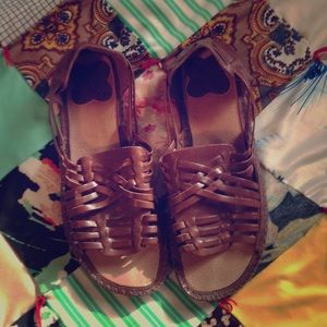 Brown leather huaraches