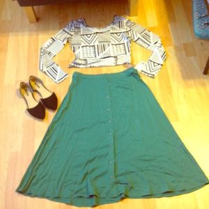 Sea green F21 button down flare skirt