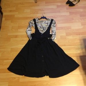 Casual dark navy overall dress w/button down front