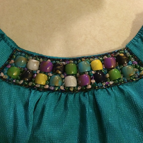Teal beaded scoop neck top size medium - Picture 3 of 3