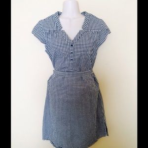 Navy blue and white gingham print dress