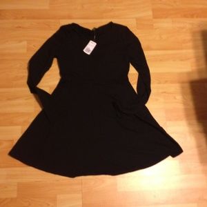 F21 black cotton fit and flare dress