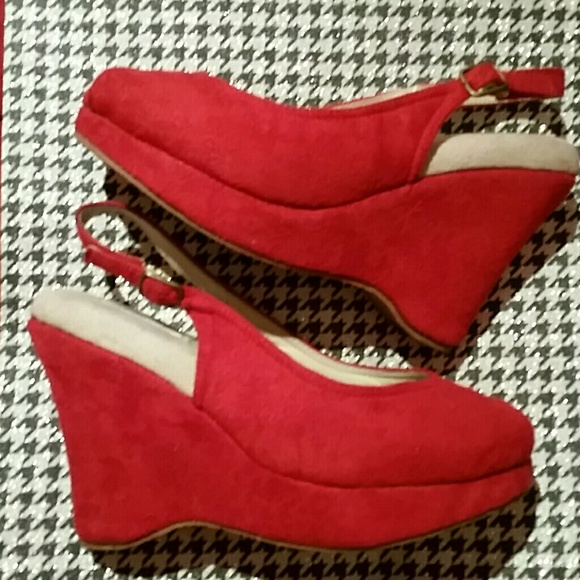 Red Suede Wedges - Picture 2 of 2