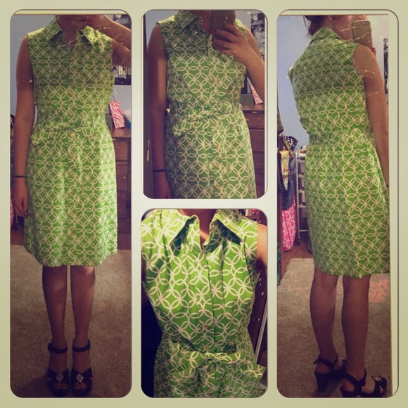 RESERVED green & white shirt dress